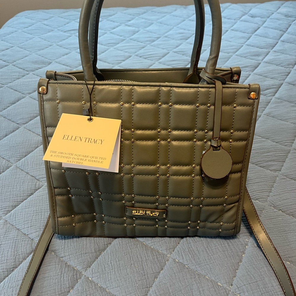 Ellen Tracy Olive Quilted Tote Bag